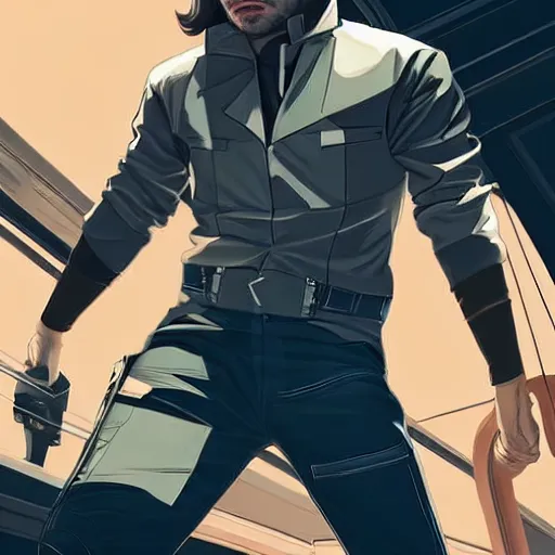 Prompt: sebastian stan as bucky barnes, looking at the viewer. beautiful face. clean cel shaded vector art. shutterstock. behance hd by lois van baarle, artgerm, helen huang, by makoto shinkai and ilya kuvshinov, rossdraws, illustration, art by ilya kuvshinov