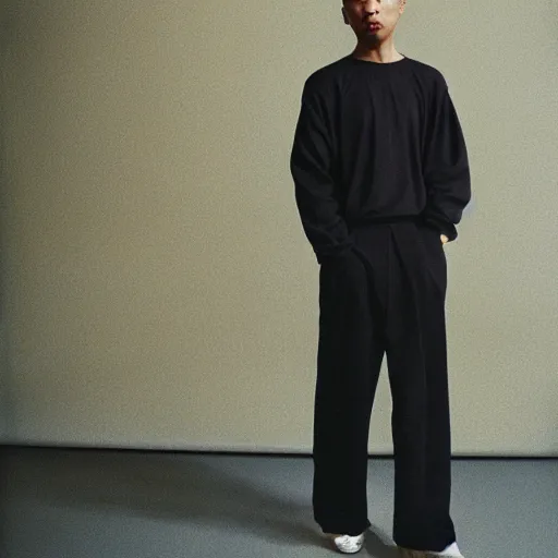 Image similar to realistic! photoshoot for a new balenciaga lookbook, color film photography, portrait of a beautiful asian person, photo in style of tyler mitchell, 35mm