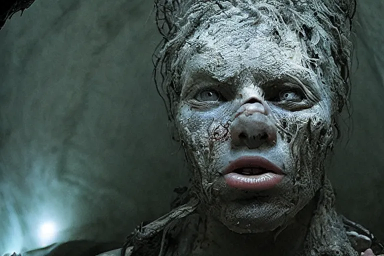 Image similar to VFX movie closeup portrait of a futuristic inhuman monster in underground cave by Emmanuel Lubezki