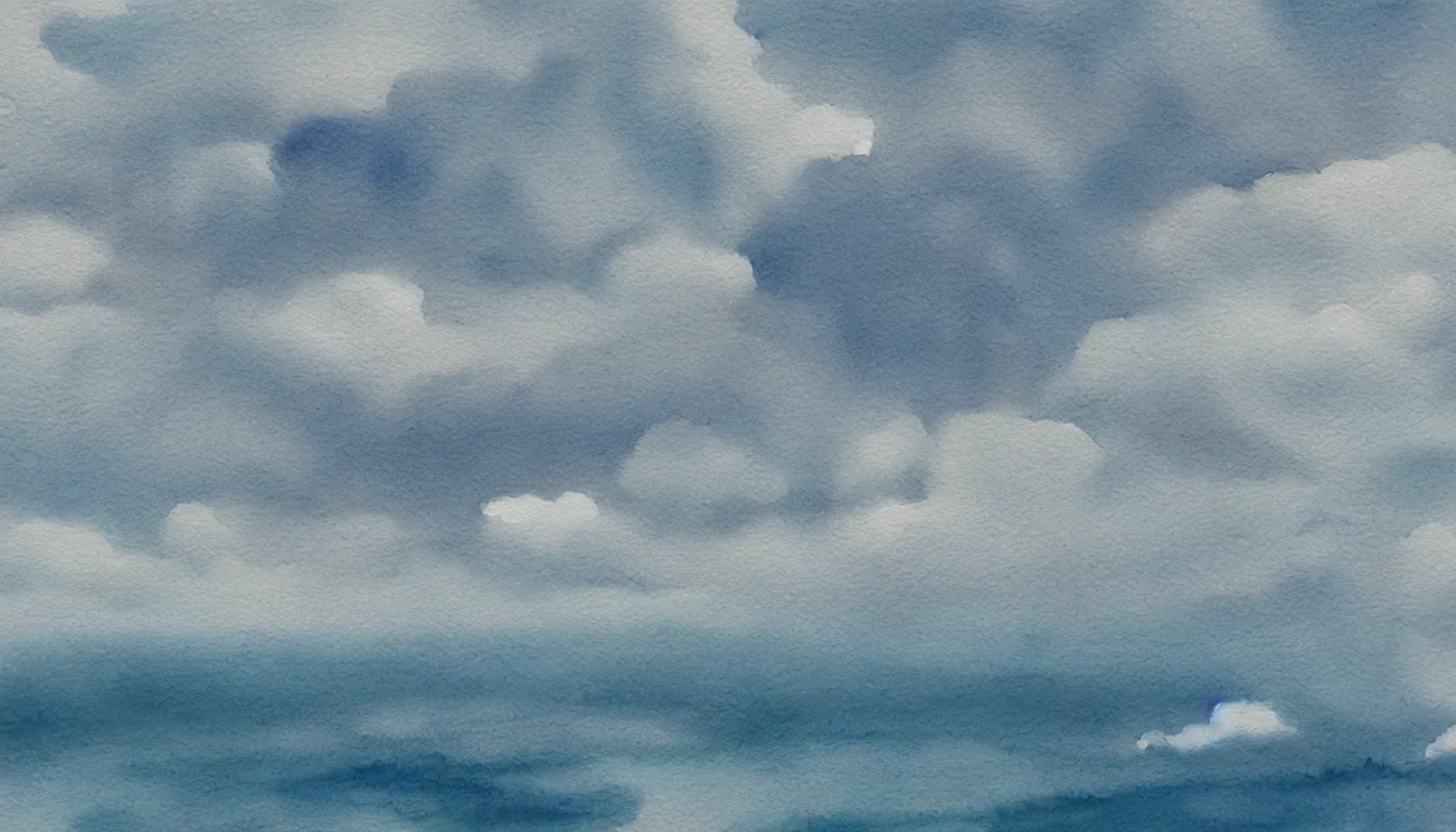 Prompt: watercolor canvas subtle clouds over ocean kilian eng, minimalist