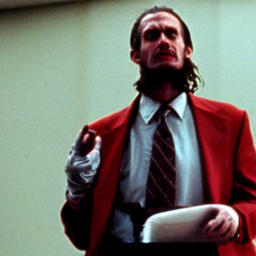 Prompt: Homeless guy in American Psycho (1999)