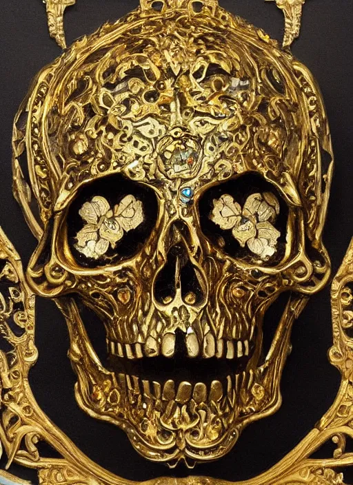 Image similar to rubens ornate gothic gold skull painting covered in jewels