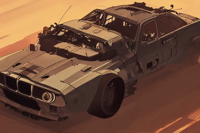 Prompt: dieselpunk digital illustration of mad max's bmw m 1 ( ( ( ( himars ) ) ) ) by makoto shinkai, ilya kuvshinov, lois van baarle, rossdraws, basquiat