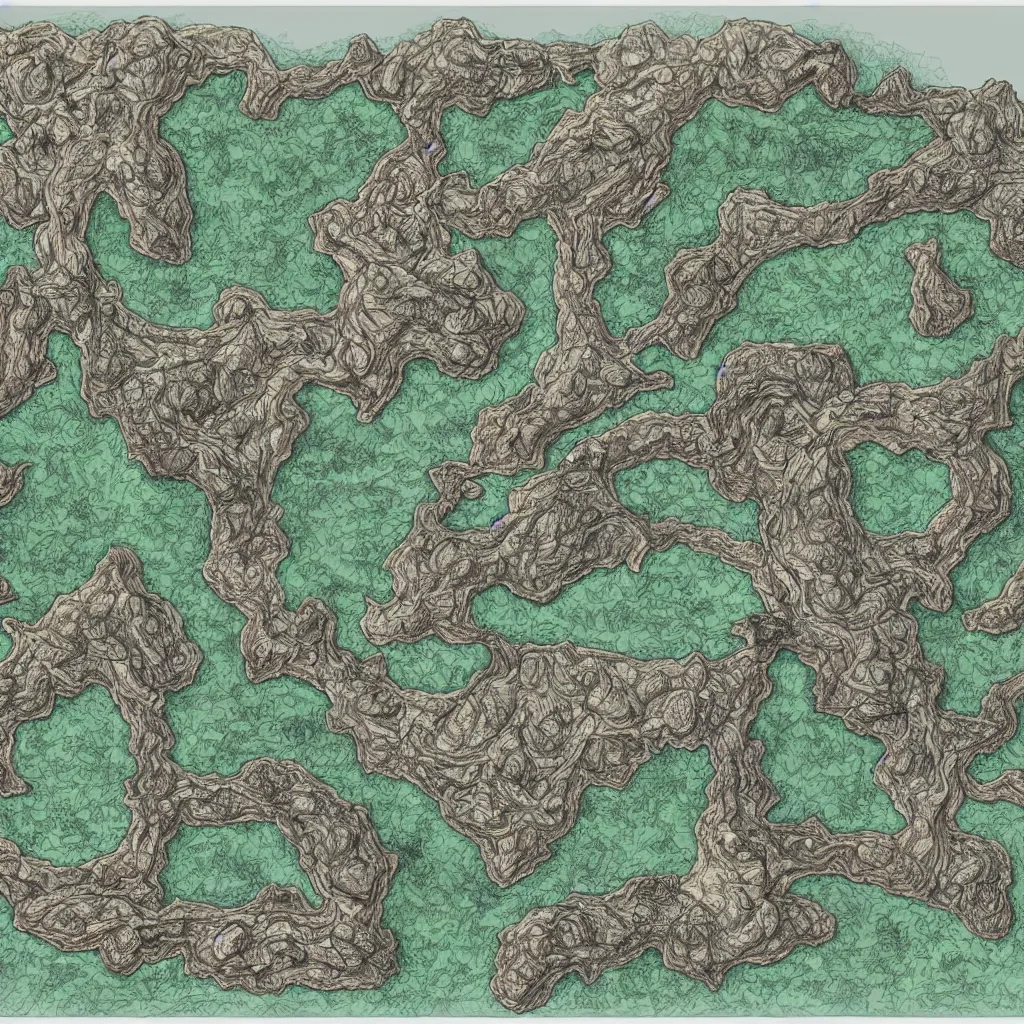 Prompt: Map of a cave system by Deven Rue, hyper detailed