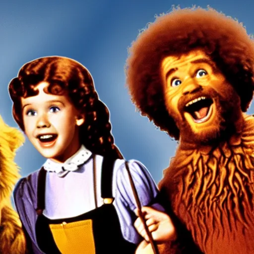 Prompt: bob ross and dorothy screaming in wizard of oz