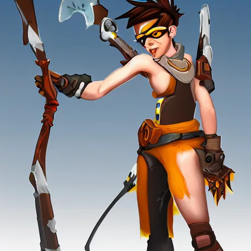 Prompt: tracer from overwatch as a barbarian