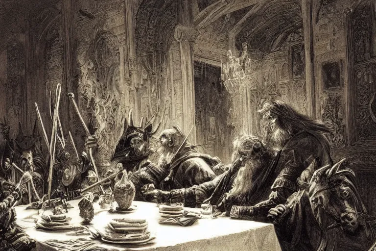 Image similar to highly detailed picture of open book on the table, don quixote out from the open page, cinematic romantic magical masterpiece, by gene wolfe, highly detailed painting by gustave dore