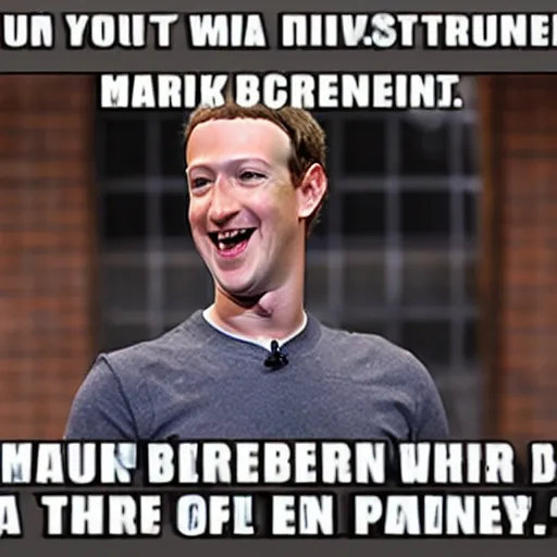 Image similar to mark zuckerberg laughs at the meme you send to your friends on messenger