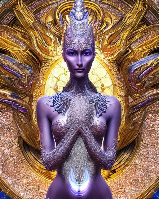 Image similar to a highly detailed metahuman 4 k close up render of an alien goddess bella hadid monument nataraja in iris van herpen dress schiaparelli in diamonds crystals swarovski and jewelry iridescent in style of alphonse mucha gustav klimt trending on artstation made in unreal engine 4