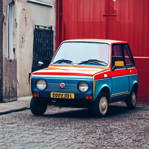 Prompt: A polski fiat 126p parked on a street