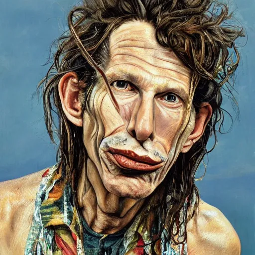 Image similar to high quality high detail painting by lucian freud, hd, portrait of steven tyler