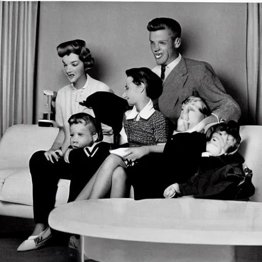 Prompt: 1 9 5 0 s photo of family watching tv