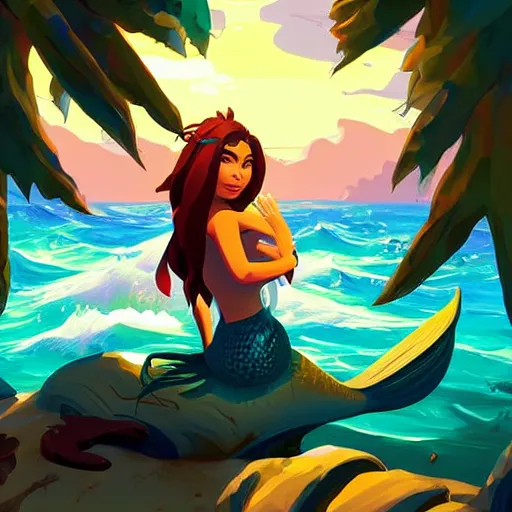 Image similar to painting mermaid treasure on sea of thieves game avatar hero smooth face median photoshop filter cutout vector, behance hd by jesper ejsing, by rhads, makoto shinkai and lois van baarle, ilya kuvshinov, rossdraws global illumination