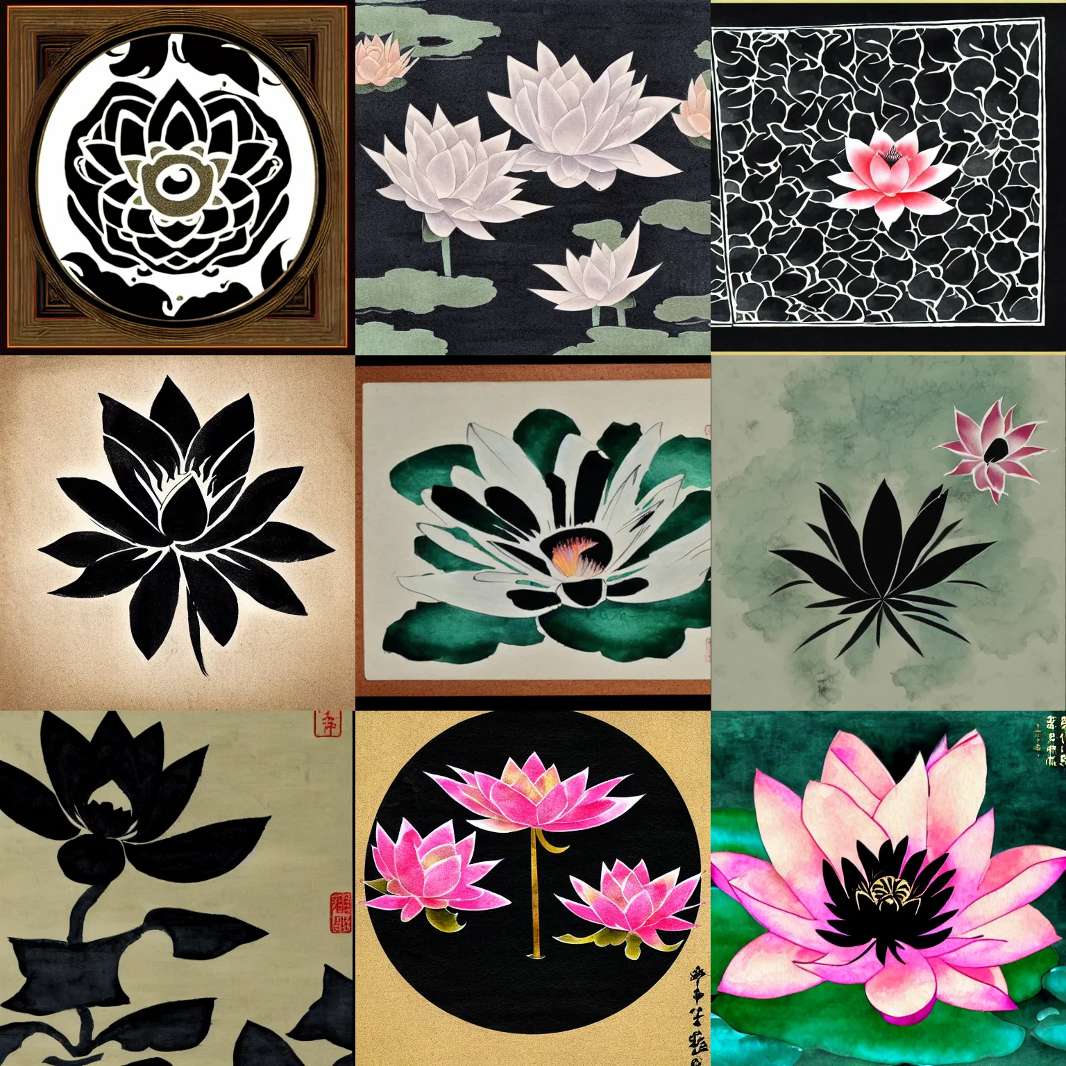 Prompt: Black Lotus in the style of Chinese watercolor