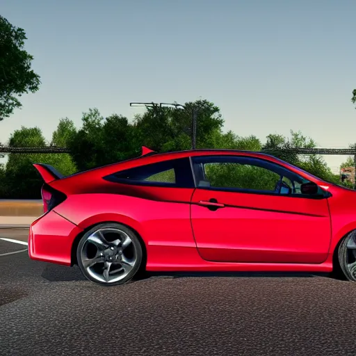 Image similar to 2 0 1 3 civic si coupe with no wheels and ultra realistic mirror paint unreal engine