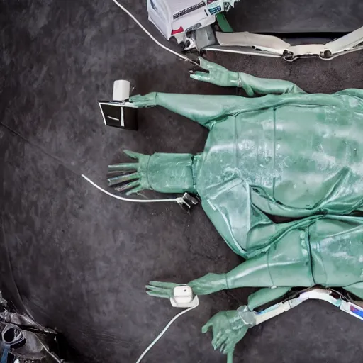 Prompt: alien autopsy, drone view