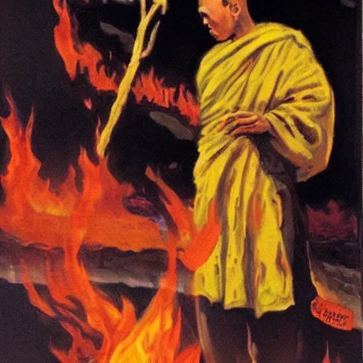 Image similar to the burning monk - malcom browne, 1 9 6 3