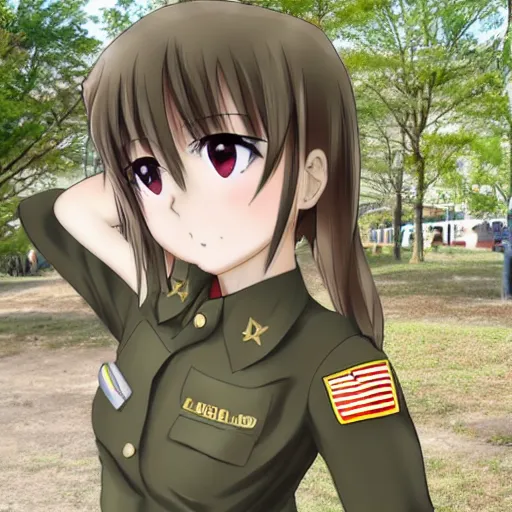 Image similar to anime girl wearing a us army corporal uniform