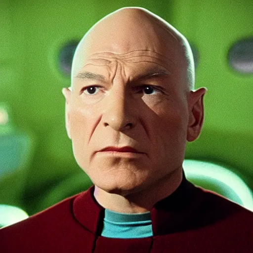 Prompt: jean - luc picard in star trek wearing an avocado for a hat and a face