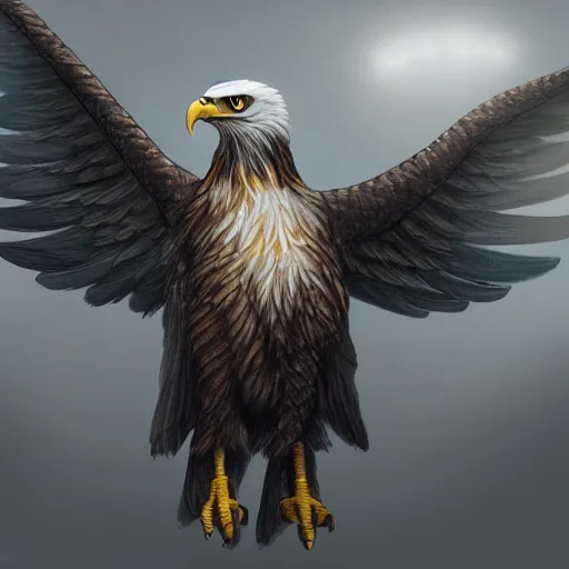 Prompt: A extremely detailed painting of a eagle with night vision goggles on its eyes, standing bird, sharp claws, cloudy, midnight, smoke, ultra high detail digital art, trending on Artstation, unreal engine