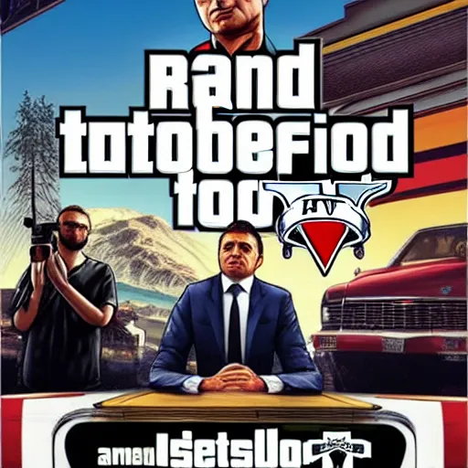 Image similar to “President Zelensky in GTA V, cover art by Stephen Bliss, Boxart, loadscreen”