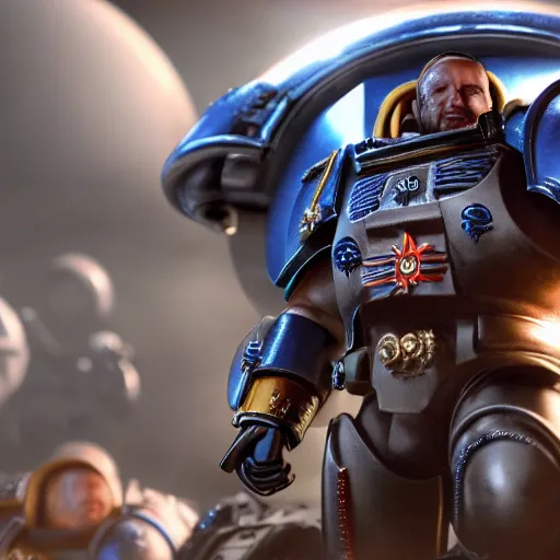 Prompt: cinematic shot of Space Marine Alex Jones, 4k