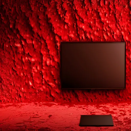 Prompt: waterfall of blood from the tv, hyperrealistic, high render, hyperdetalied, 8k,