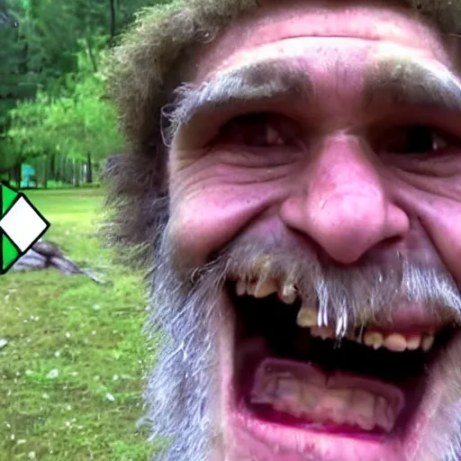 Prompt: police bodycam footage of laughing caveman