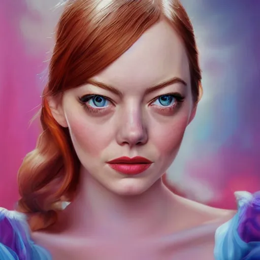 Prompt: digital portrait painting of Emma Stone as a Disney princess wearing snow white's dress, Pixar style, professional studio lightening, volumetric lightening, photorealism by Tristan Eaton Stanley Artgerm and Tom Bagshaw