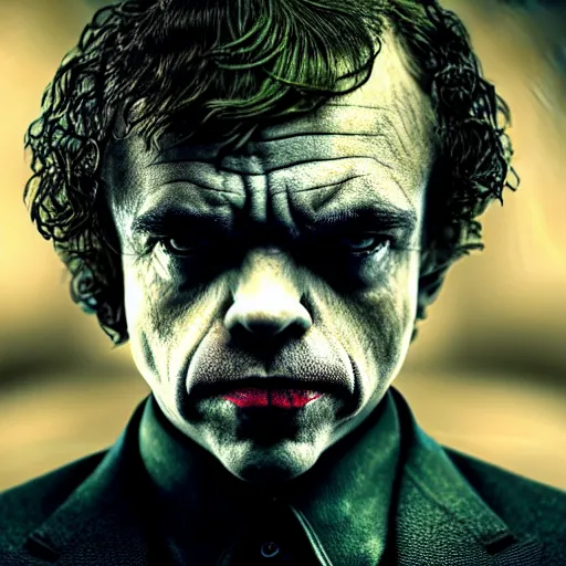 Image similar to stunning awe inspiring peter dinklage as the joker movie still 8 k hdr atmospheric lighting