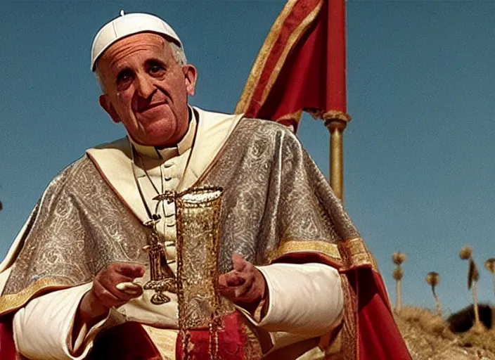 Prompt: a film still of the pope in agypsian style as the faraoh, in the 1 0 commandments ( 1 9 5 6 ), technicolor color
