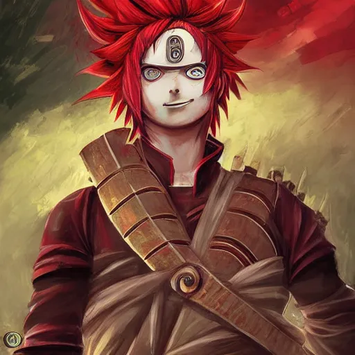 Prompt: Gaara Narutopunk Oni Shinobi at the gates of Tartarus Sand Crest Ninja Warrior Portrait Portrait Wearing Red Ninja-Yoroi Ross Tran Max Grecke Max Ernst Rossdraws Ryan Gitter Ilya Repin Final Fantasy Cover Art