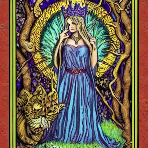 Prompt: Fantasy art depiction of the queen of wands tarot card