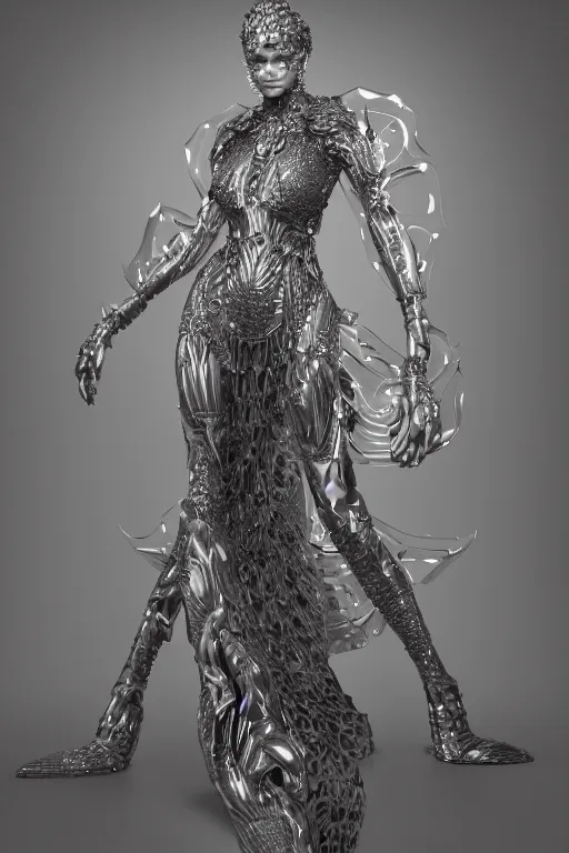 Prompt: a highly detailed 4 k render portrait of an alien goddess natalia vodianova in iris van herpen dress schiaparelli armor in diamonds and lots of jewelry in style of alphonse mucha trending on artstation made in unreal engine 4
