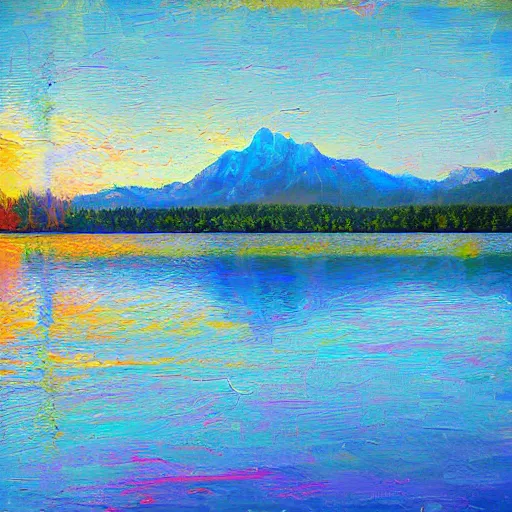 Image similar to a beautiful impasto oil painting of lake chiemsee, digital art