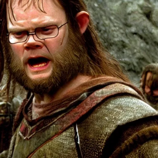 Prompt: dwight schrute playing gimli in lord of the rings