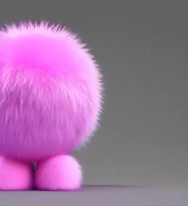 Image similar to high quality 3 d render hyperrealistic very cute big pink little spherical creature, plush mascot, short spiky dense fluffy smooth hair, isometric 3 d, pink fluffy fur, 1 5 0 mm, beautiful natural soft light, rim light, smooth background, artstation, ultra detailed, elegant, ultra detailed, metallic armor, octane render