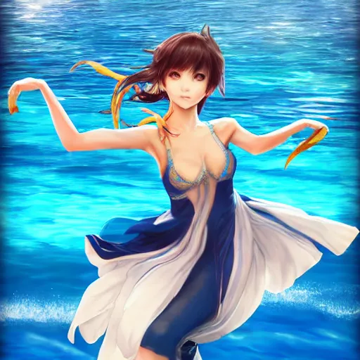 Image similar to semi realistic portrait Salsa Dancing inside clear blue ocean water in blade and soul spinoff by Artgerm Lau , color overlay, rim light and highlights , Gesture draw, Salsa Social Dance, couple, Salsa tricks, WLOP, Hyung-tae Kim, Rossdraws, Gesture draw, James Jean, Andrei Riabovitchev, Marc Simonetti, and Sakimichan, trending on artstation