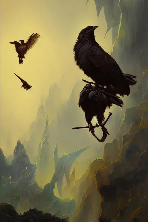 Image similar to Crow fursona by Peter Mohrbacher in the style of Gaston Bussière, Art Nouveau