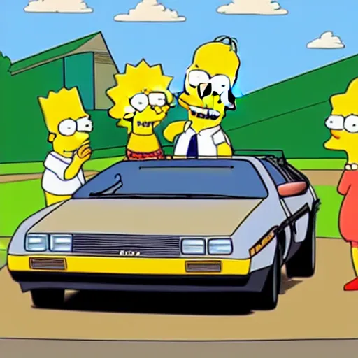 Prompt: a delorean in an episode of the simpsons