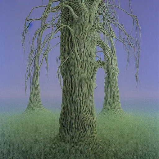 Prompt: willow tree by Zdzisław Beksiński, oil on canvas