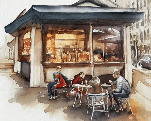 Image similar to a coffee shop watercolor illustration by dziuba evgeniya trending on artstation