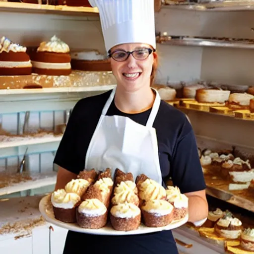 Image similar to a baker with too much cake