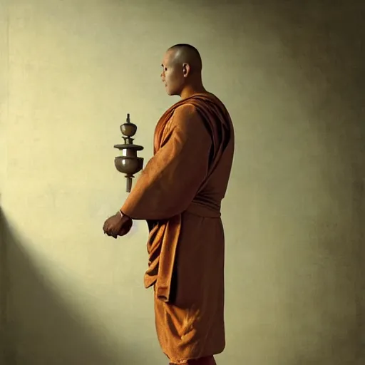 Image similar to turtle bodybuilder wearing a monk robes holding incense burner. natural lighting by ruan jia, portrait