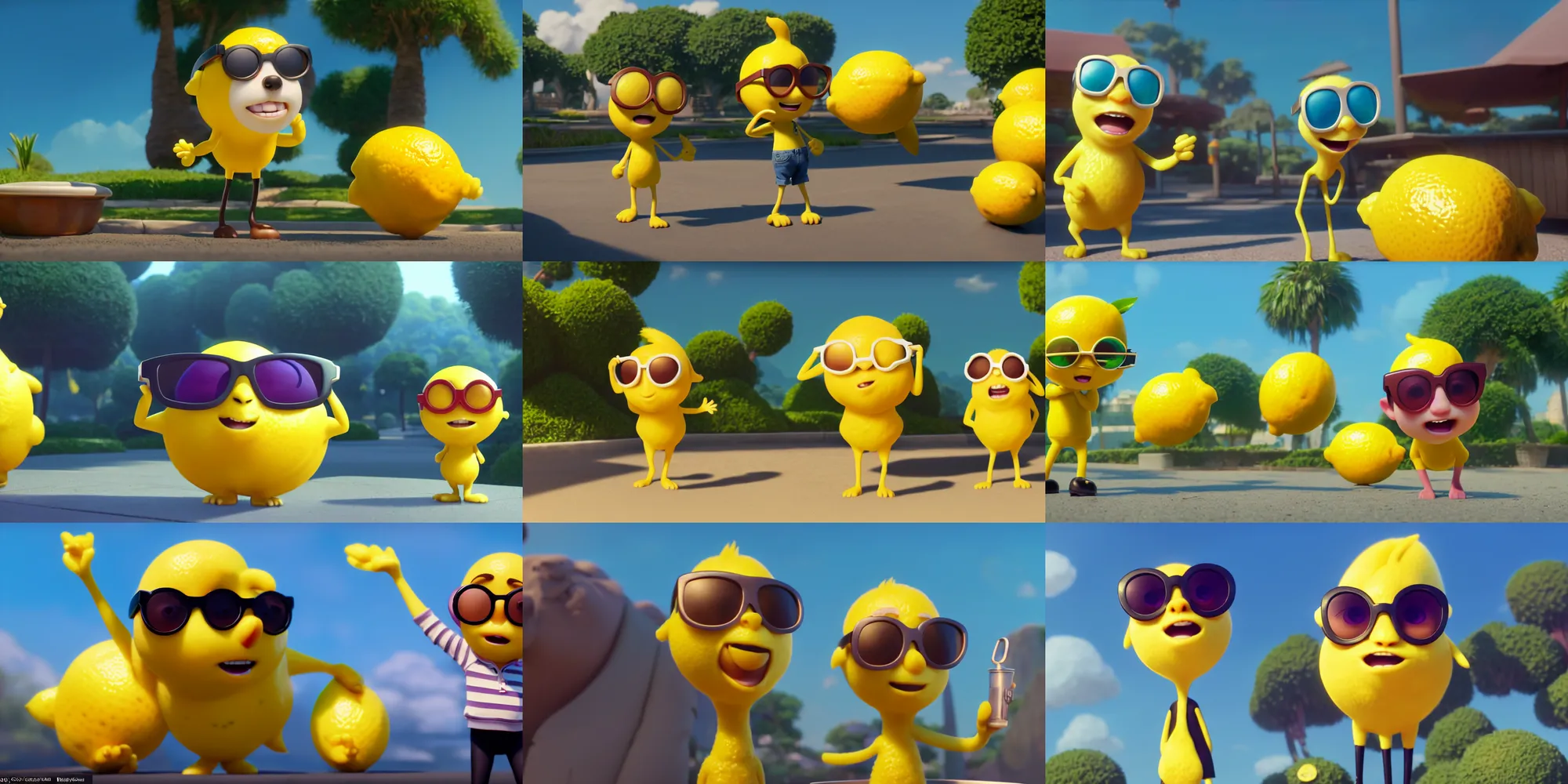 Prompt: a wholesome animation key shot of lemon, wearing sunglasses, medium shot, waist up, pixar and disney animation, sharp, rendered in unreal engine 5, anime key art by greg rutkowski, bloom, dramatic lighting