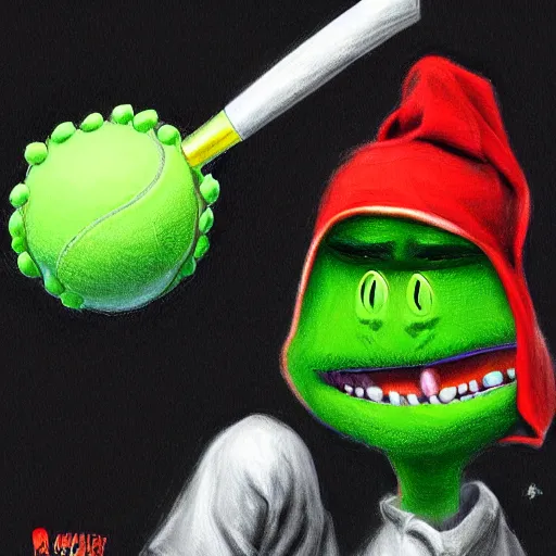 Prompt: a Eminem, marshal Mathers, slim shady tennis ball monster, tennis ball, chalk, digital art, fantasy, magic, trending on artstation, ultra detailed, professional illustration by Basil Gogos