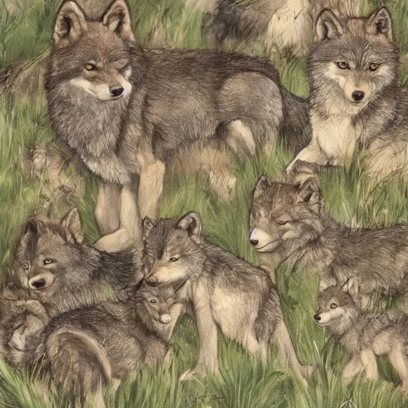 Image similar to one baby wolf on a hill illustrated by Don Freeman in the style of Corduroy