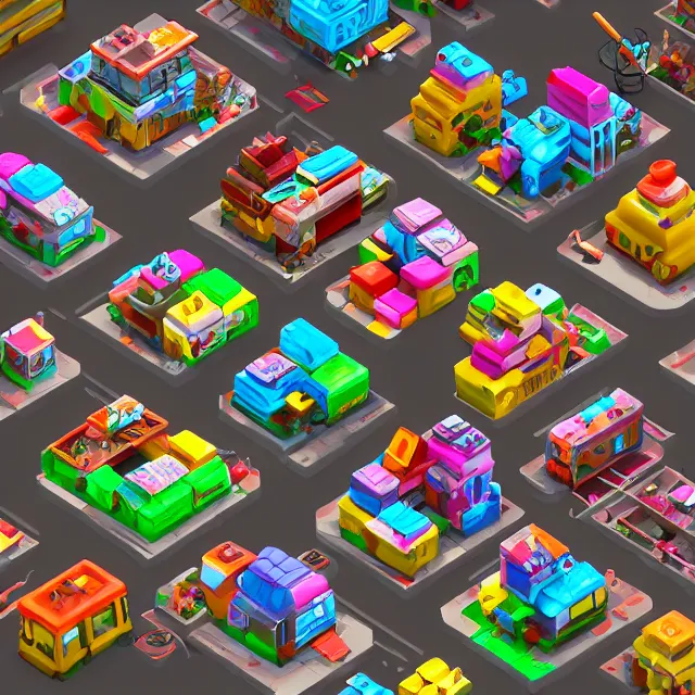 Prompt: isometric candy city, post apocalyptic, abandoned city made of candy and sweets, isometric 3 d game render, unreal engine, dramatic lighting, highly detailed