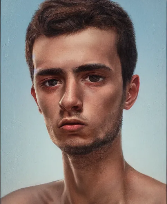 Prompt: heroic portrait of a young italian man. art by denys tsiperko and bogdan rezunenko, hyperrealism