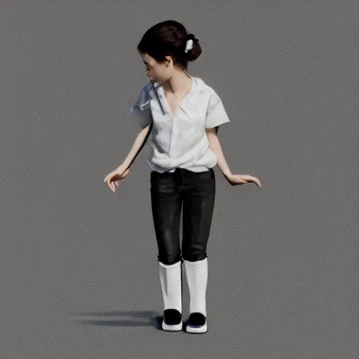 Image similar to a little girl wearing a white shirt and black pants, concept art by xi gang, trending on instagram, neo - dada, official art, iso 2 0 0, rendered in maya,